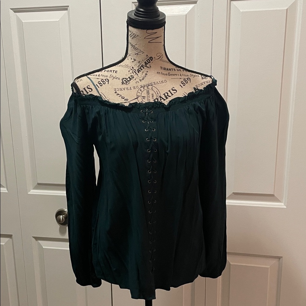 Rock & Republic Dark Green Off-Shoulder Blouse